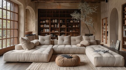 Cozy Beige Living Room with Sectional Sofa