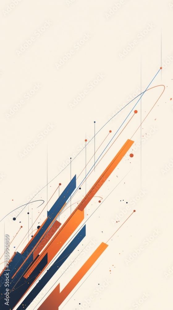 Aufkleber vertical vector illustration of upward trend graph with blue and red lines and orange bar chart on w