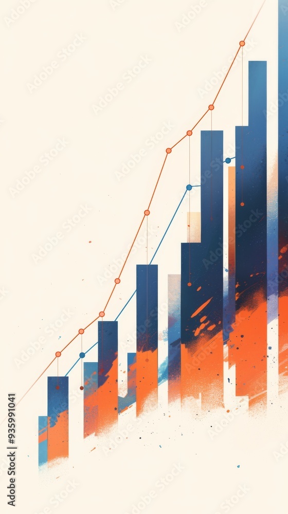 Aufkleber vertical vector illustration of upward trend graph with blue and red lines and orange bar chart on w