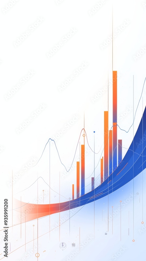 Aufkleber vertical vector illustration of upward trend graph with blue and red lines and orange bar chart on w