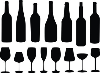 wine bottles and glass silhouette