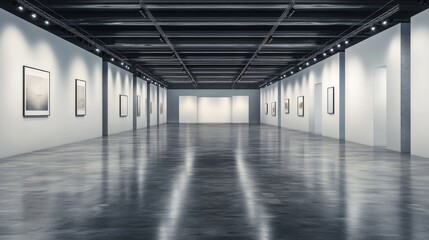 Spacious, empty exhibition center with backdrops for exhibition stands. 3D rendering.