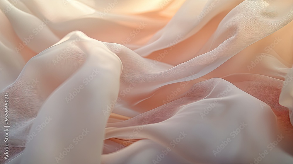 Poster close-up of soft, elegant fabric draping and flowing gently in a serene background. -