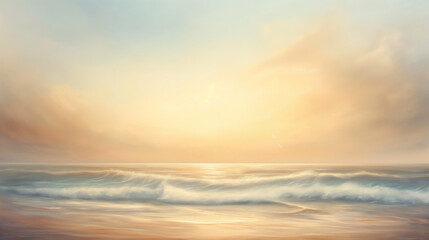 Obraz premium A painting of a beach with a large wave crashing in the background