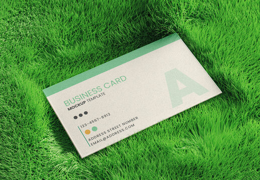 Business Card In Grass Mockup
