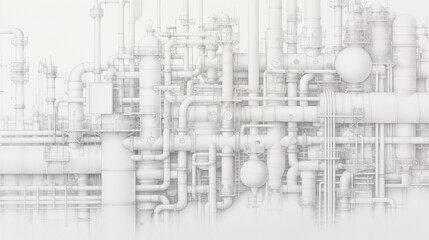 A drawing of a factory with many pipes and valves