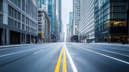 Obraz premium Close up clean empty road on modern office of city building buildings. AI generated image
