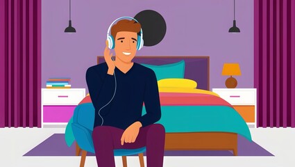 Illustration of a man listening to music with headphone