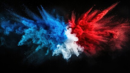colorful russian flag white blue red color holi paint powder explosion isolated on black background. russia ukraine conflict war freedom concept