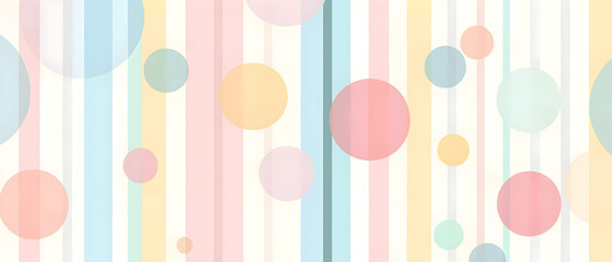 A flat vector illustration of a background design featuring simple stripes overlaid with circles and ovals in soft pastel colors. The stripes are evenly spaced in light shades, while the circles 