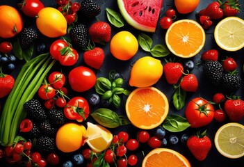 vibrant food graphics displayed colorful backgrounds featuring fresh artistic eye catching colors culinary inspiration, appetizing, beauty, bold, cheerful