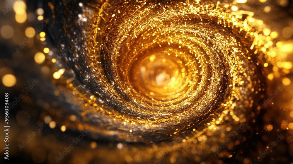 Poster dynamic 3d golden vortex with intricate, glowing patterns, illustrating motion and richness. -