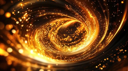 Dynamic 3D golden vortex with intricate, glowing patterns, illustrating motion and richness. -