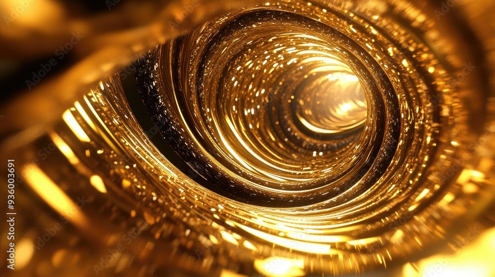Poster dynamic 3d golden vortex with swirling patterns, evoking a sense of opulence and energy. -
