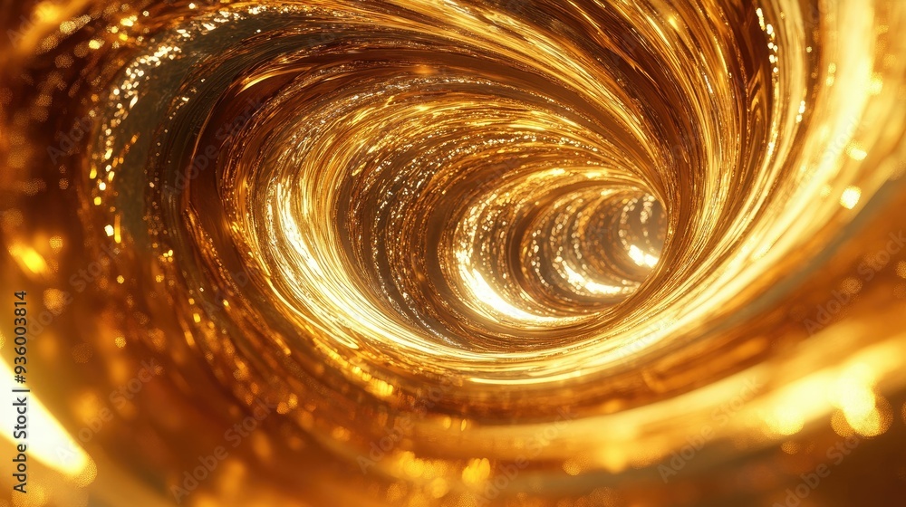 Poster dynamic 3d golden vortex with swirling patterns, evoking a sense of opulence and energy. -