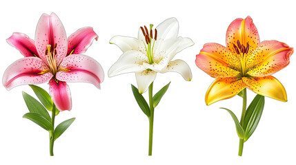 Fototapeta premium Blooming orange lily set of isolate on Transparency Background