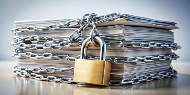 Documents securely locked with a padlock and chains , security, protection, confidential, information, safety, privacy