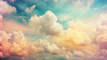 Vintage sky background with pastel colors and fluffy clouds, retro, sky, background, vintage, pastel, clouds