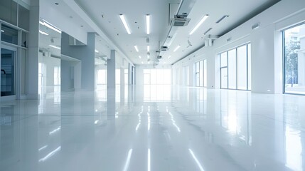 Clean and spacious empty showroom ready for display of products. 