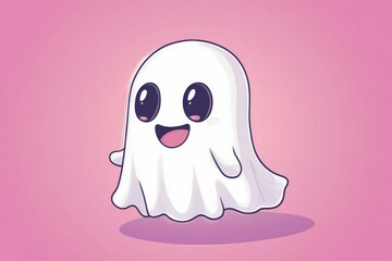 Obraz premium Cute cartoon ghost character with large eyes against a soft background representing Halloween themes and playful designs