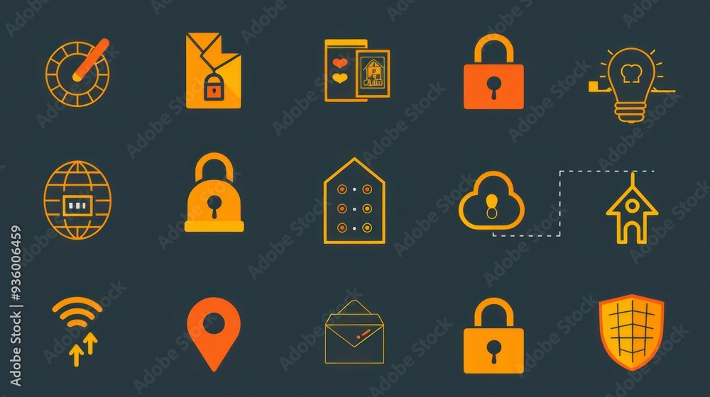 Poster security icon collection with symbols representing protection and safety.