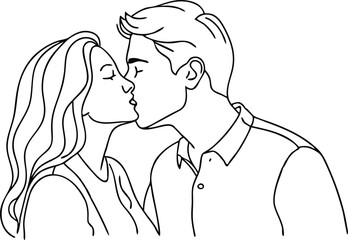 couple kissing line art illustration black and white