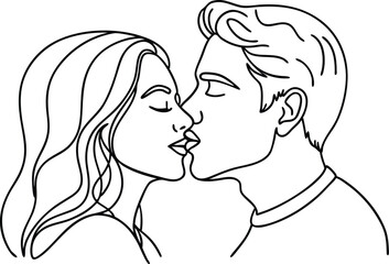 couple kissing line art illustration black and white