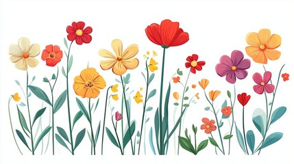 Fototapeta premium A Beautiful Illustration of Colorful Flowers in Bloom