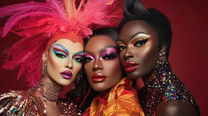 Obraz premium Friends with drag queen's make-up by pick background