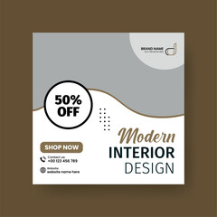 Minimalist Furniture and Home Interior Sale Banner or Social Media Post Template. Layouts for Interior Design