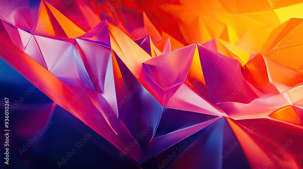Fototapete Energetic 3D design featuring vibrant polygonal shapes moving in a dynamic pattern. -