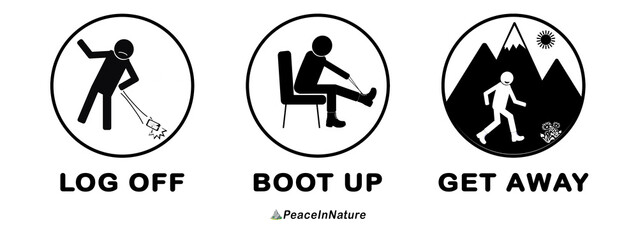 Digital Detox, Finding Peace in Nature, Icons representing digital detox, symbolizing peace and tranquility away from screens