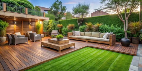 Beautiful backyard oasis with artificial grass