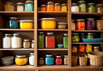colorful storage shelves brimming variety essential items home organization, vibrant, supplies, containers, boxes, design, decor, display, arrangement