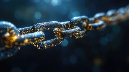 A digital image showcasing a blockchain network with 3D paper elements, featuring interconnected data blocks and a padlock icon. 