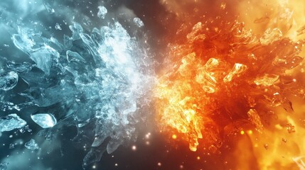Fototapeta premium Fire and ice slices explosion -