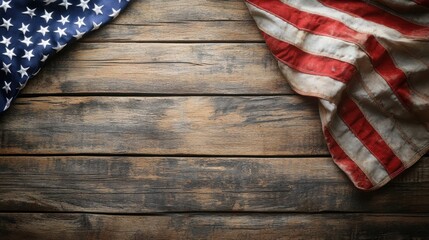 Fototapeta premium An American flag on a vintage wooden background, creating a sense of heritage and pride
