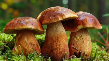 boletus among moss in autumn forest, fall, mushrooms, trees, wood, nature, beauty, macro photo, plant, beauty, season, orange, brown, ecology, eco, background, wallpaper
