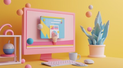 3D Rendered Desktop with a Cartoonish Aesthetic