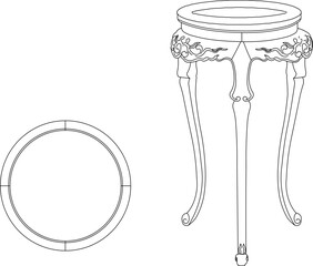 Vector sketch illustration of the silhouette of a furniture design, table, chair, cupboard, full of ornate ornaments, vintage classic ethnic traditional Chinese modern carvings