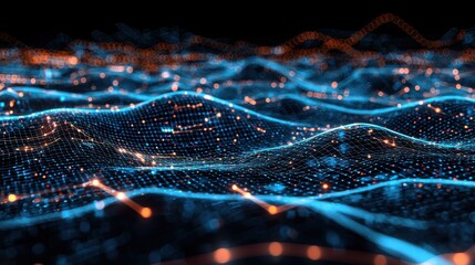 Fototapeta premium A digital landscape with interconnected data streams and AI algorithms processing information in real-time, representing the power of big data and artificial intelligence in transforming modern