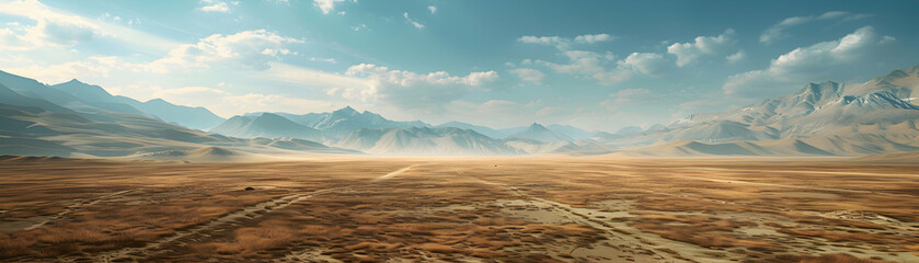 Arid Plains and Fertile Valley Landscape: Contrasting Barrenness and Fertility in Dreamy Backdrop | Photo Stock Concept