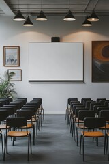 Modern Conference Room with Empty Chairs and Large Whiteboard in Contemporary Office Setting