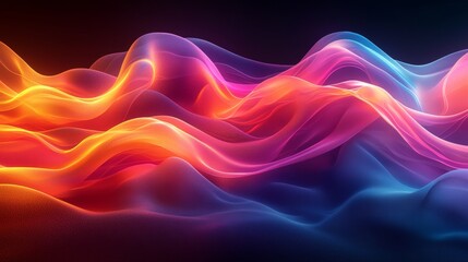 Black background with colored light waves. Stock photo