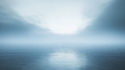 Obraz premium Misty ocean horizon under soft morning light, a serene and atmospheric background for tranquil and marine themes