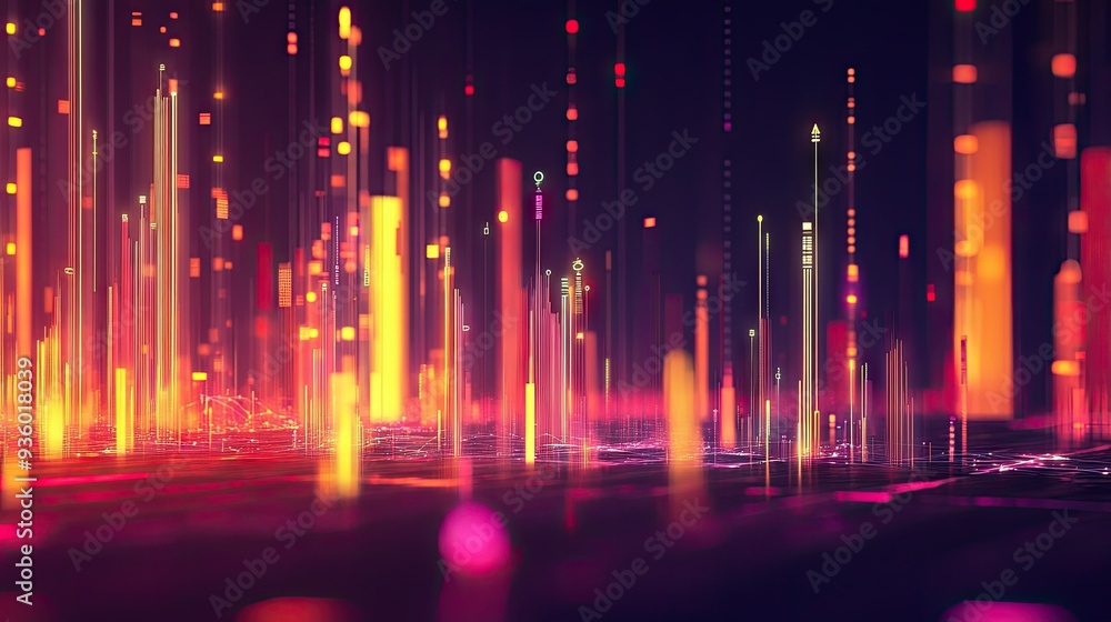 Poster futuristic 3d financial graph with abstract shapes and glowing data indicators. -