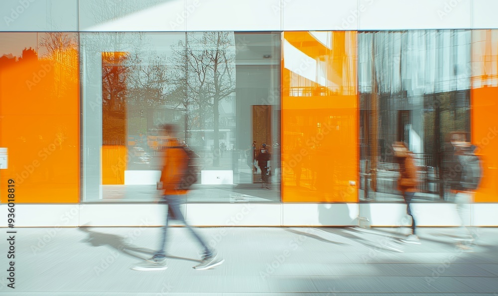Poster construction site with many builders working. motion blur from a long exposure