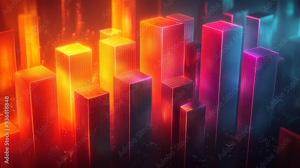 Poster abstract background with bright cubes in tunnel perspective: modern and futuristic
