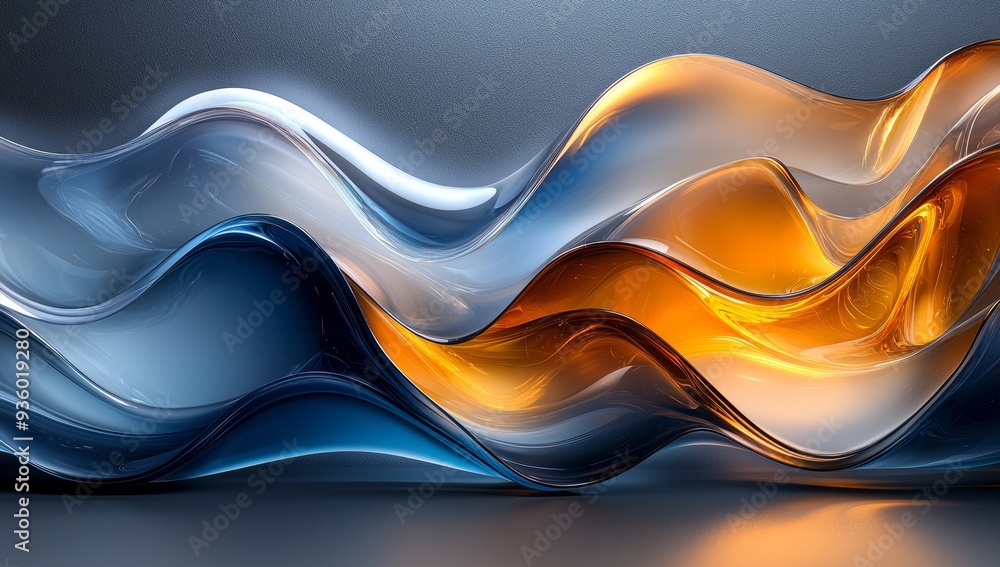 Poster a vibrant abstract wave on a glossy surface symbolizing fluidity and movement