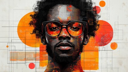 Funky pop visual of stylish black man in dynamic dimensions for Black History Month. Concept arts about empowerment, equality and rights of African Americans.